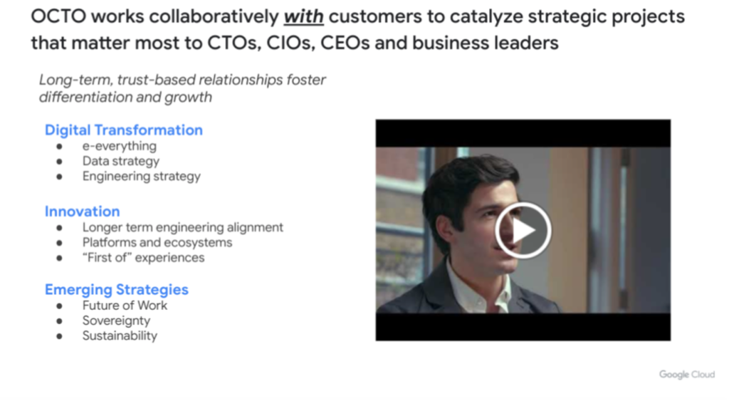 Google Cloud OCTO slide about working collaboratively with clients