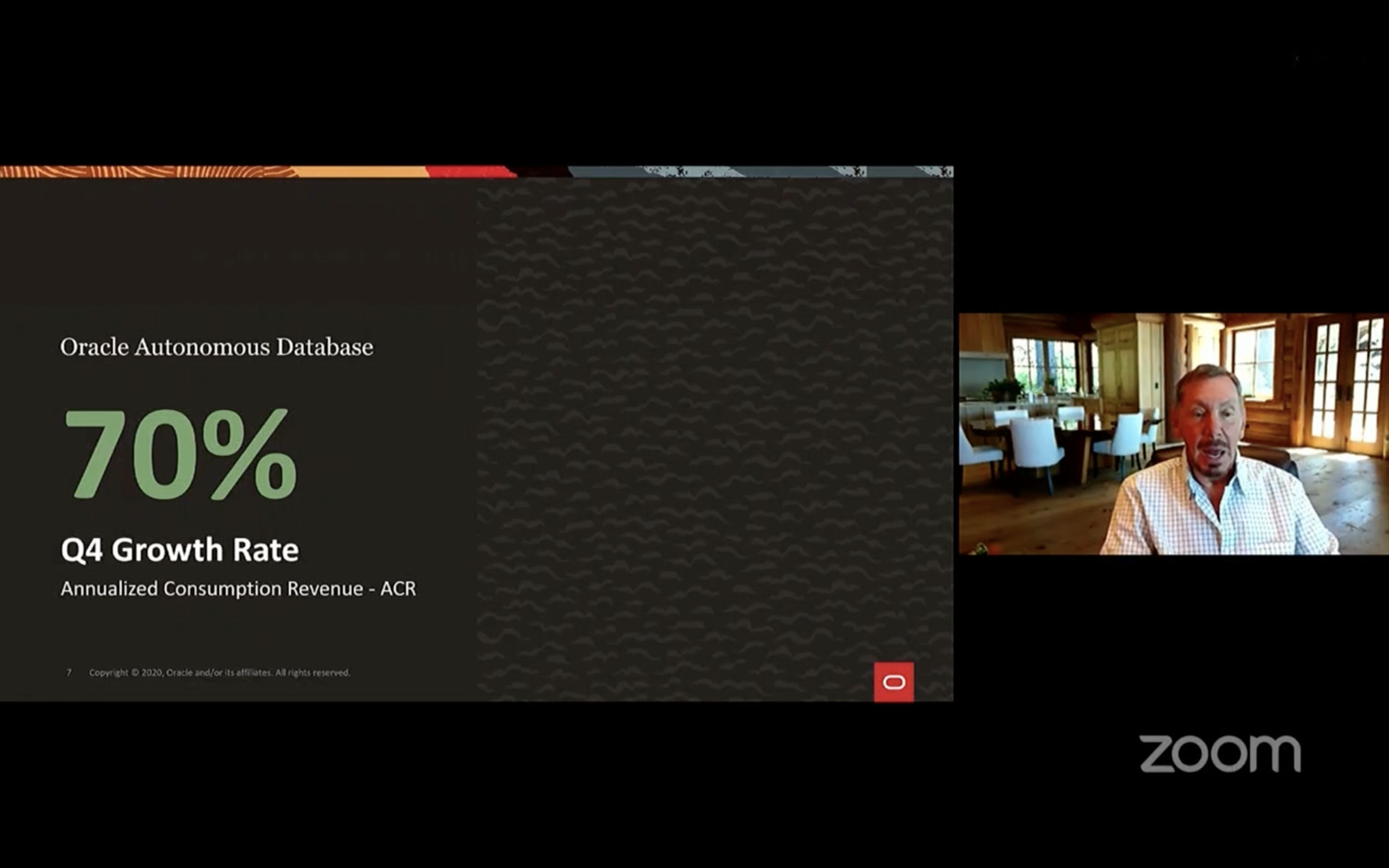 Larry Ellison speaks on a Zoom call about Oracle Autonomous Database