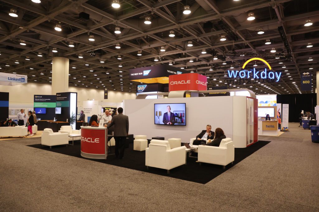 Microsoft, Google Cloud, SAP, Oracle and Workday set up expo spaces to dazzle customers and show off their latest cloud technologies at Cloud Wars Expo