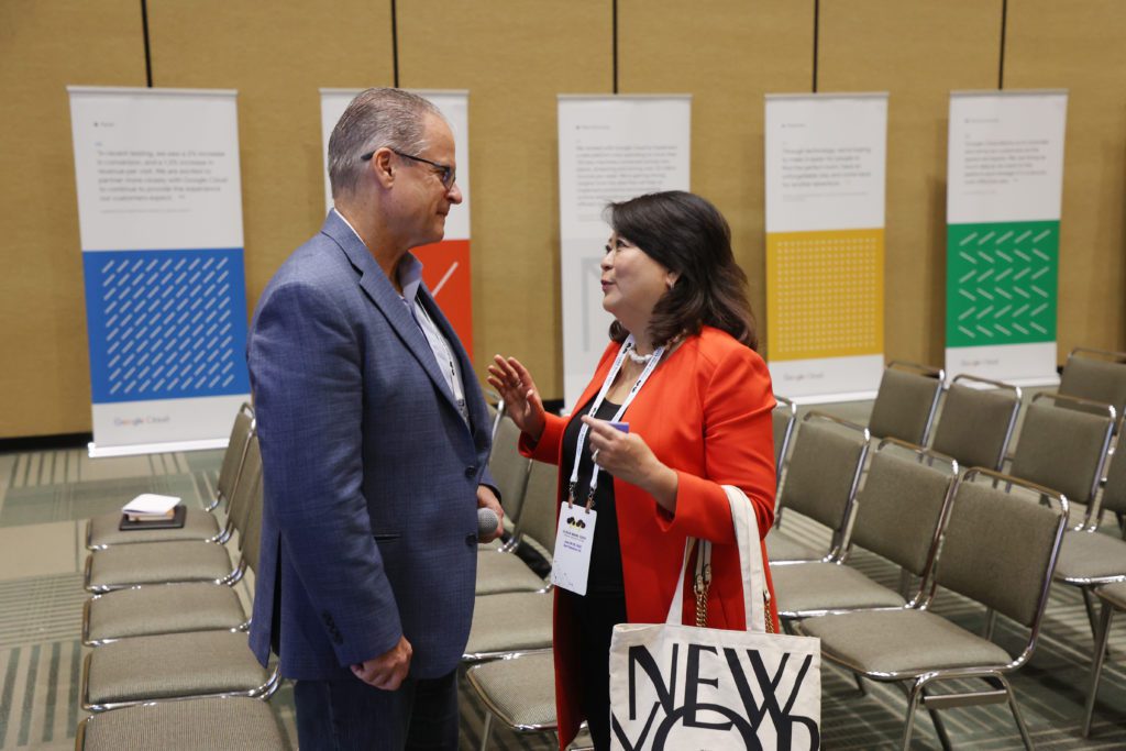 Google's Joe Miles (left) discusses the topic of healthcare in greater detail following his battleground presentation.