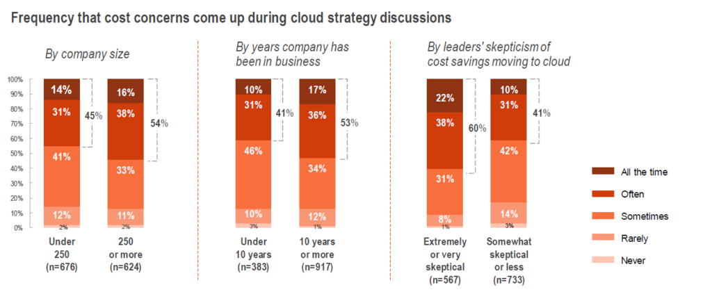 Cost concerns across company size, company age, and leaders' skepticism.